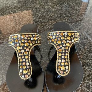 Low platform sandals with rhinestones